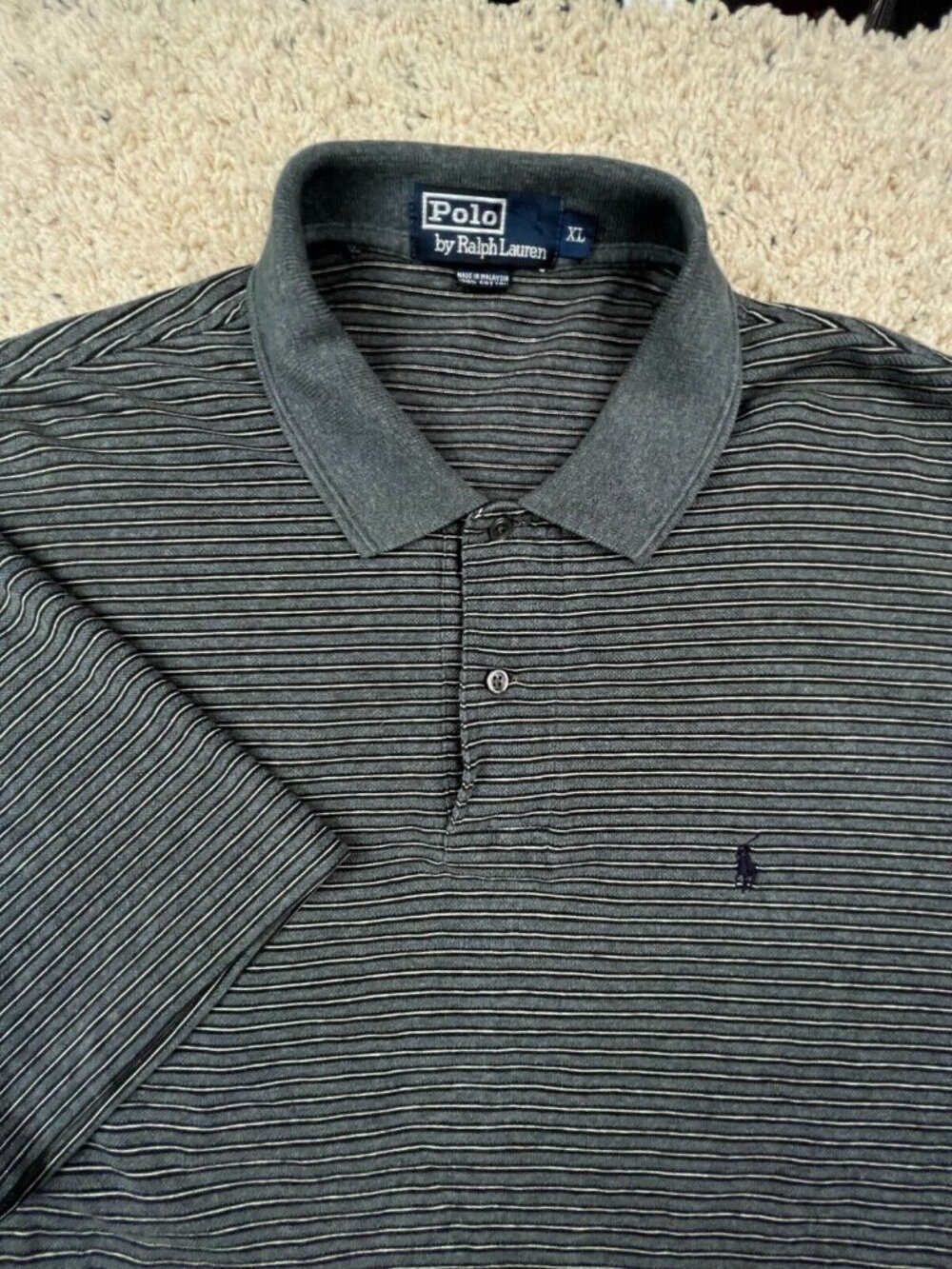 Polo Ralph Lauren Polo Shirt Striped Gray Size XL Short Sleeve All Cotton Casual
